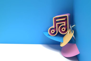 3D Render Soyut Müzik Notu Banner Flyer Posteri 3B illüstrasyon Tasarımı.