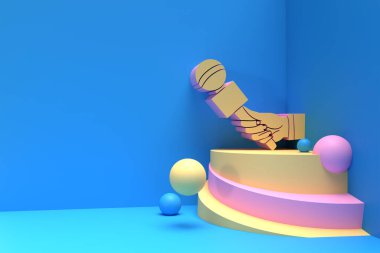 Mikrofonlu 3D Canlı Haber Şablonu. Ürün Reklamcılığı Gazetecilik Kavramını Göster, 3 Boyutlu Çizim.