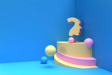 İnsan Yüzü Ekran Ürünleri Reklam Tasarım Elementi ile 3d Hazırlama Sorusu İşareti.