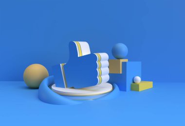 3D Render Başparmakları Yukarı (Like) Görüntü Ürünleri ReklamcıIığı. Flyer Poster İllüstrasyon Tasarımı.
