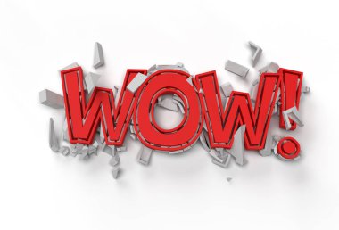 3D Render Wow! İnsan eli ekran ürünleri reklamı ile çizilmiş el yazısı. Flyer Poster İllüstrasyon Tasarımı.