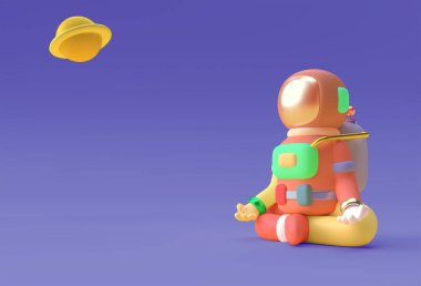 3D Render Spaceman Astronot Yoga Hareketleri 3D Resim Tasarımı.