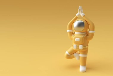 3D Render Spaceman Astronot Minnettar Namaste Yoga Pozu 3D Resim Tasarımı.