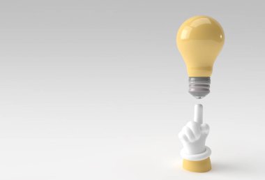 3D insan eli, 3D render tasarımı ampulüne bakarken iyi bir fikre sahip..