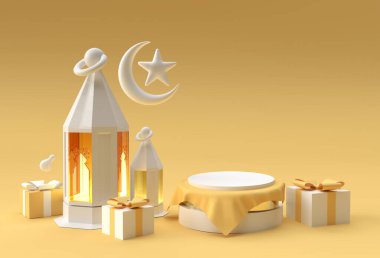 3 Boyutlu Mübarek Bayram Kutlaması Minimal Podyum Sahnesi Görüntü Ürünleri Reklam Tasarımı Tasarımı.
