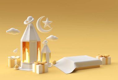 3 Boyutlu Mübarek Bayram Kutlaması Minimal Podyum Sahnesi Görüntü Ürünleri Reklam Tasarımı Tasarımı.