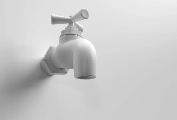 3D渲染水水龙头 其水流与白色3D图形隔离 — 图库照片