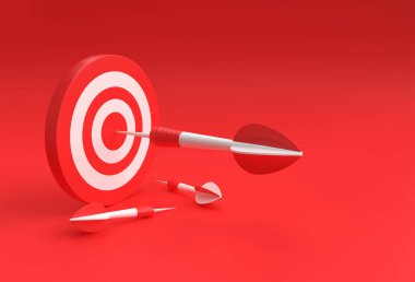 Spor oyunu ve iş tasarımı için kırmızı izole tasarım üzerinde 3D oku olan hedef.