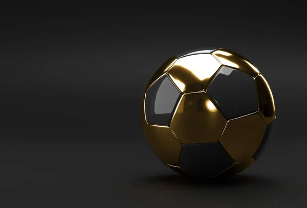 Render Golden Football Illustration Fotbalový Míč Černým Pozadím — Stock fotografie