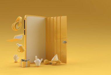 3D Açık Kapı Sembolü yeni kariyer, fırsatlar, iş girişimleri ve girişimin simgesi. İş konsepti tasarımı.