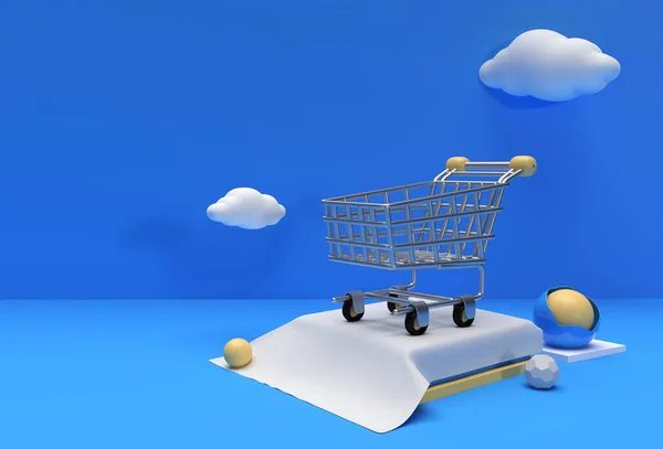 Render Shopping Cart Scene Minimal Podium Scene Display Products Reklám — Stock Fotó