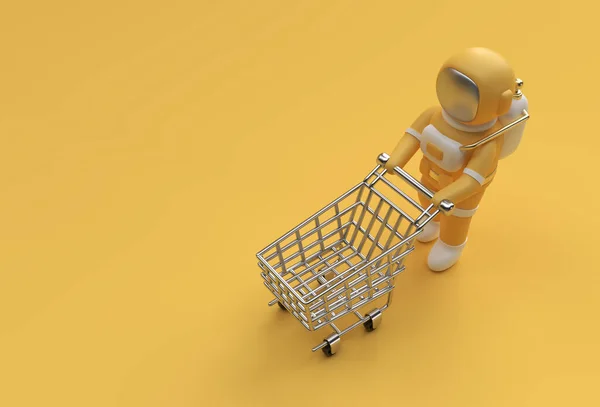 Render Astronauta Com Carrinho Compras Icon Ilustração Design — Fotografia de Stock