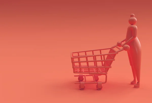 Render Woman Shopping Cart Icon — стоковое фото