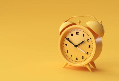 3B Render Sarı arkaplan tasarımındaki alarm saatini kapat.