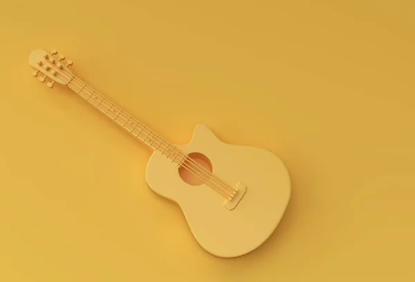 Render Gitar Akustik Pada Latar Belakang Kuning Desain Ilustrasi — Stok Foto