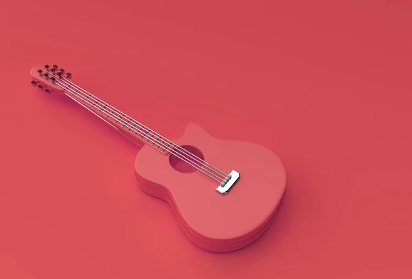 Render Akustisk Gitarr Röd Bakgrund Illustration Design — Stockfoto