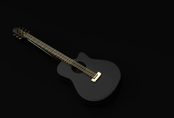 Render Guitarra Acústica Sobre Fondo Negro Ilustración Diseño — Foto de Stock