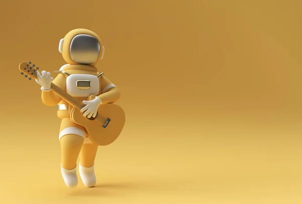 Render Astronaut Att Spela Gitarr Illustration Design — Stockfoto