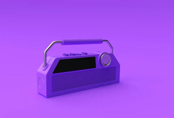 紫色背景下孤立的老式复古式无线电接收机的3D渲染说明 — 图库照片