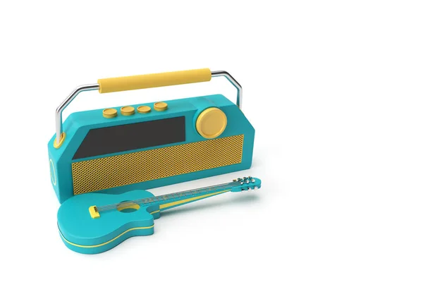 Render Guitarra Acústica Com Velho Vintage Estilo Retro Rádio Ilustração — Fotografia de Stock