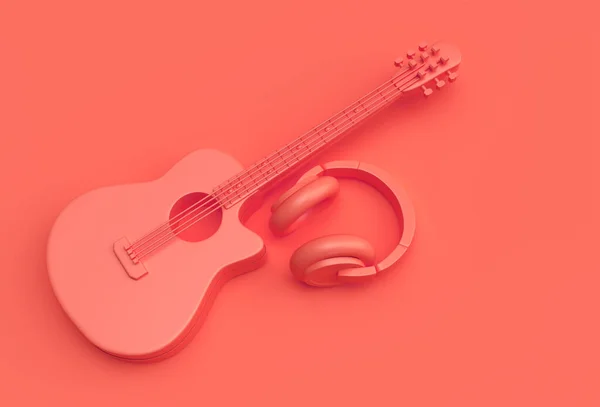 Render Guitarra Acústica Con Auriculares Música Ilustración Diseño — Foto de Stock