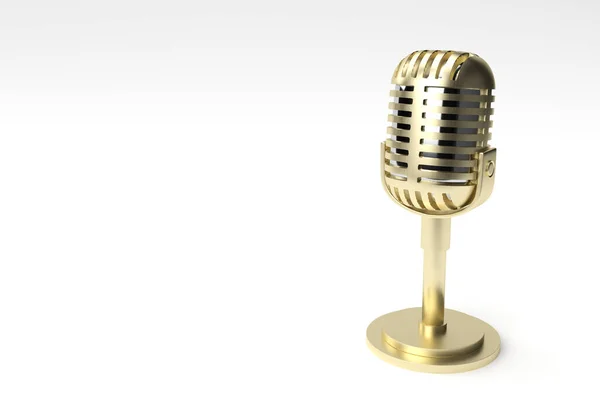 短腿和展台3D渲染复古话筒 音乐奖模版 卡拉Ok 收音机和录音室音响设备 — 图库照片