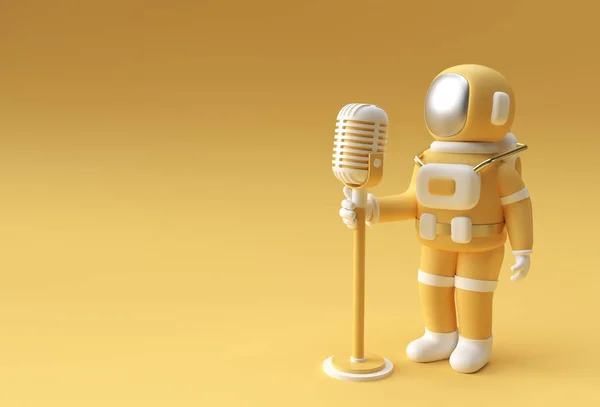 Astronaut Singt Vintage Mikrofon Render Design — Stockfoto