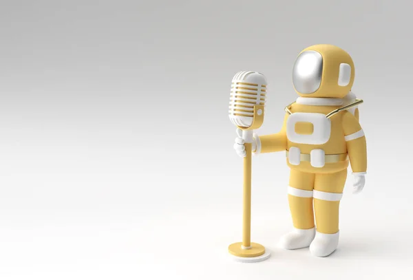 Astronauta Cantando Micrófono Vintage Render Design —  Fotos de Stock