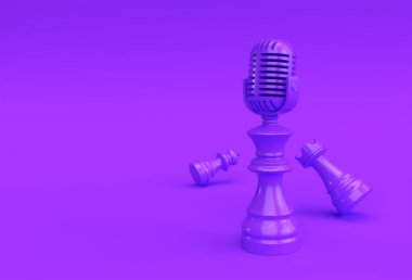 3D Gerçekçi Satranç Kralı kalesi ve mikrofon çizimi olan piyon asker tasarımı.