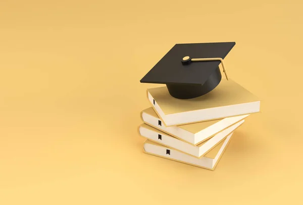 3D Rendering of Graduation Cap, books Realistic 3d shapes. Education online concept.