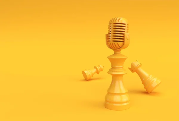 Render Realistic Chess König Turm Und Bauern Soldat Mit Mikrofon — Stockfoto