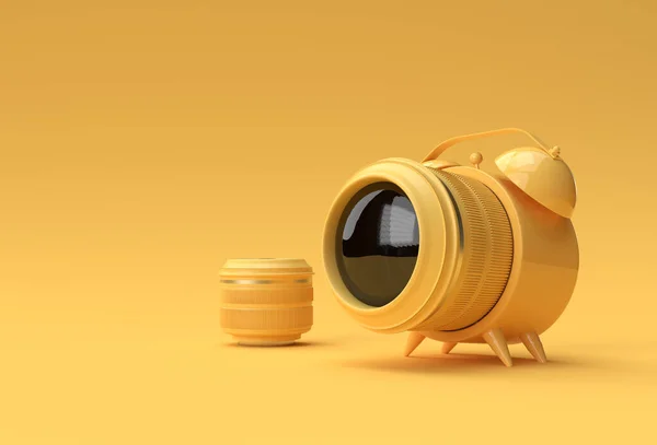 完璧なタイミングショット3Dレンダリングのための時計と現実的なカメラレンズ — ストック写真