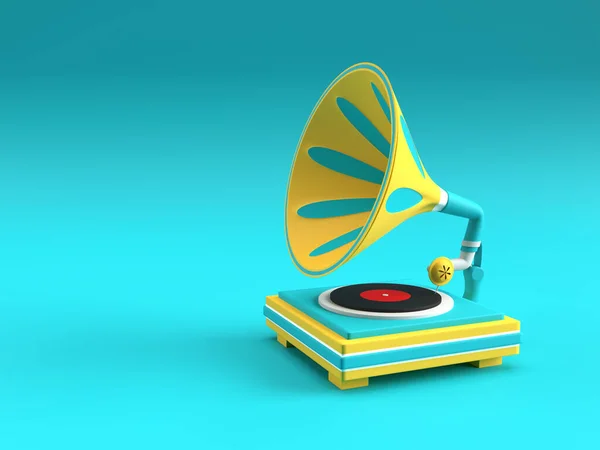 Illustration Render Gramophone Sur Fond Couleur — Photo