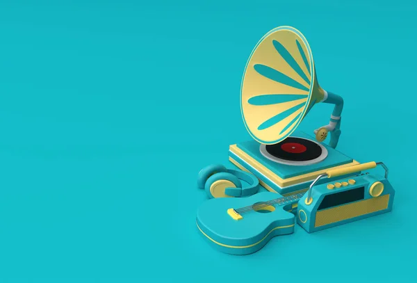 Illustration Render Gramophone Sur Fond Couleur — Photo