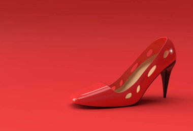 Renkli bir arkaplanda yüksek tepelerde 3D Renkli Klasik Kadın Ayakkabıları.