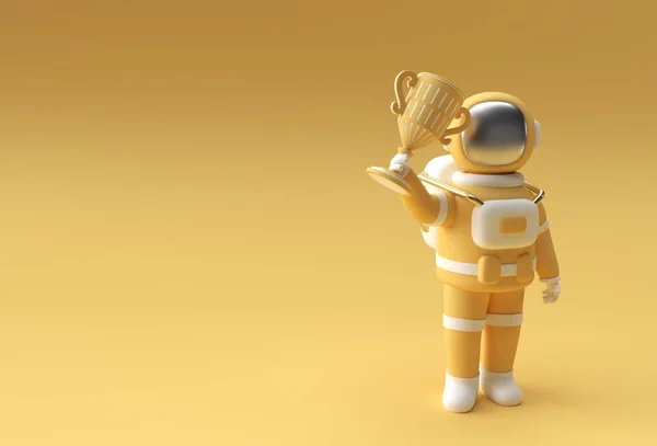 Successful astronaut got the first prize trophy 3D Rendering.