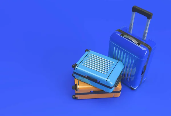 Render Polycarbonate Suitcase Pastel Blue Background — Stock Photo, Image