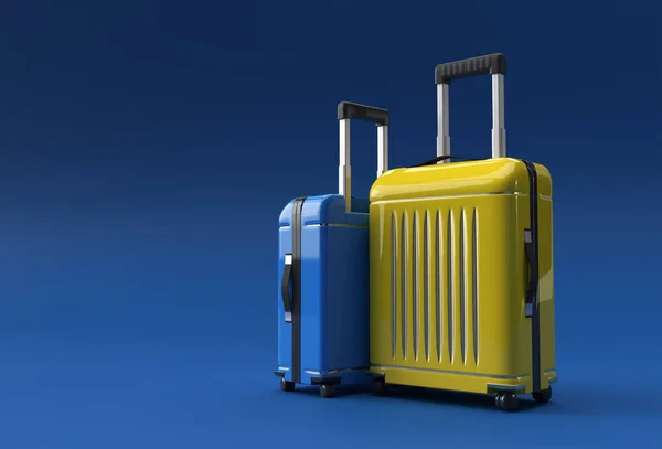 3Dレンダリングポリカーボネートスーツケースオンパステルブルーの背景 — ストック写真
