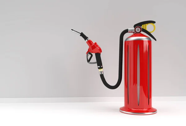 Estintore Rendering Con Pompa Carburante Sfondo Bianco Pastello — Foto Stock