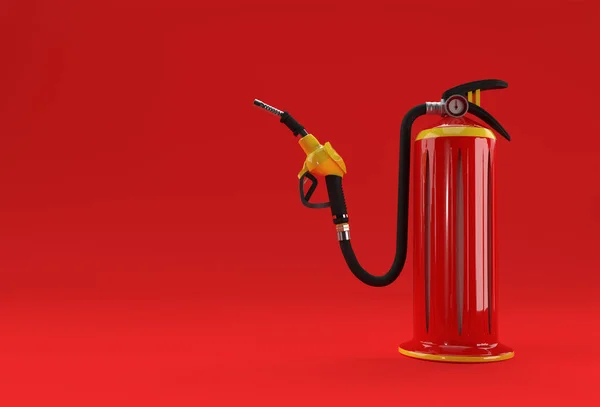 Extintor Incêndio Render Com Bomba Combustível Pastel Fundo Vermelho — Fotografia de Stock