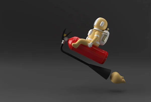 Render Spaceman Astronaut Flying Sitting Fire Extinguisher Illustration Design — Stock Photo, Image