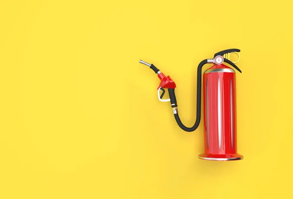 Estintore Rendering Con Pompa Carburante Sfondo Giallo Pastello — Foto Stock