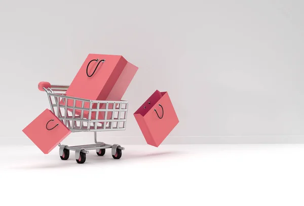 Render Carrito Compras Con Bolsa Compras Icono Ilustración Diseño —  Fotos de Stock