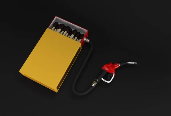 3Dレンダリングオープンブランクマッチボックスカラー背景に分離された燃料ポンプノズルとモックアップ — ストック写真