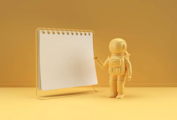 Render Notebook Mock Astronaut Pointing Finger Design Advertising Illustration Perspective — Foto de Stock