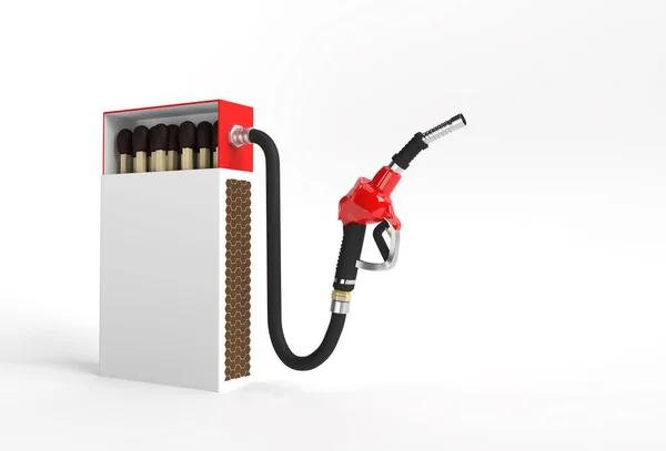 Render Aperto Scatola Fiammiferi Vuota Mockup Con Ugello Pompa Carburante — Foto Stock