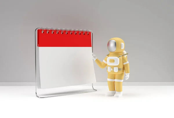 Render Notebook Maquette Avec Astronaute Pointant Doigt Pour Conception Publicité — Photo