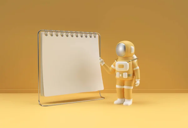 Render Notebook Mock Astronaut Pointing Finger Design Advertising Illustration Perspective — Foto de Stock
