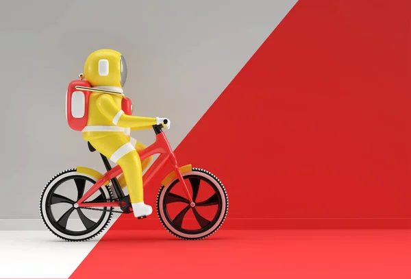 3Dレンダリング宇宙飛行士の自転車のコンセプト3Dアートデザインイラスト — ストック写真