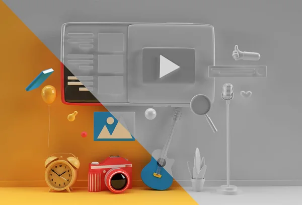 Webバナー マーケティング素材 ビジネスプレゼンテーション オンライン広告のための創造的な3Dレンダリングデザイン — ストック写真